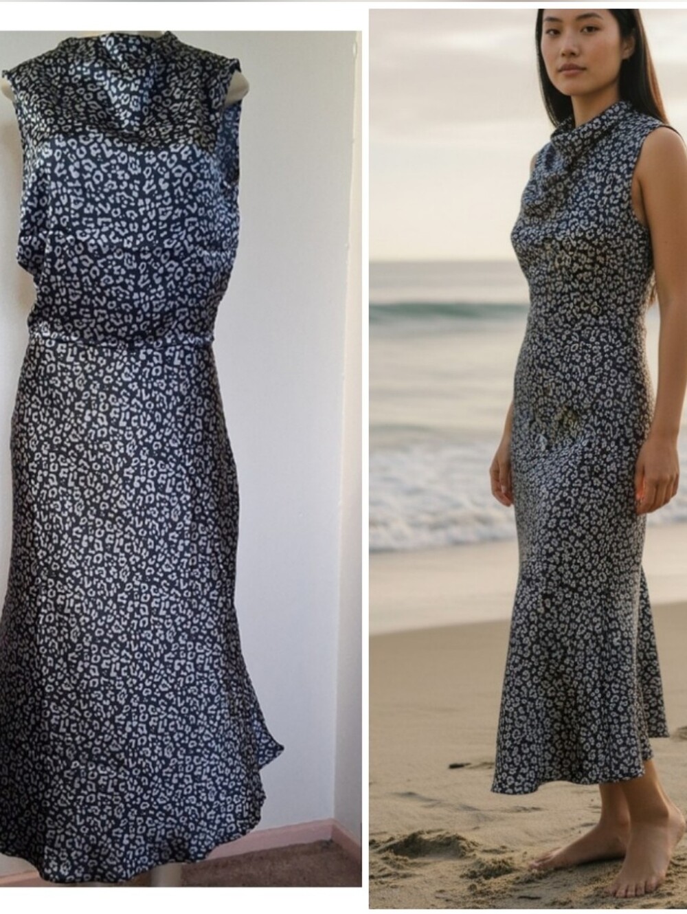 Sincerely Jules Satin Maxi Skirt & Top Set Medium Skirt & Large Top Black White